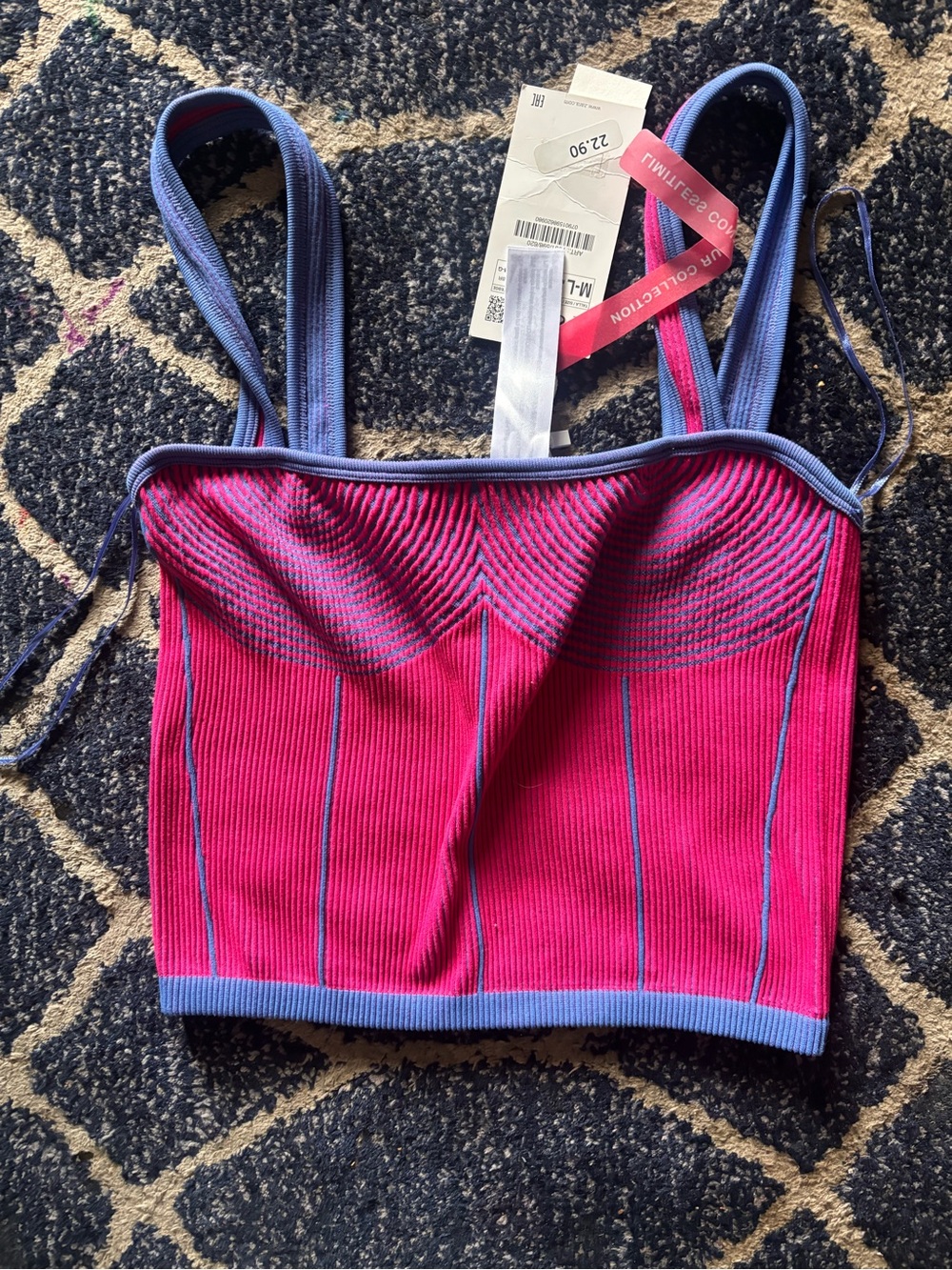 Zara Pink and Blue Ribbed Bandeau Crop Top